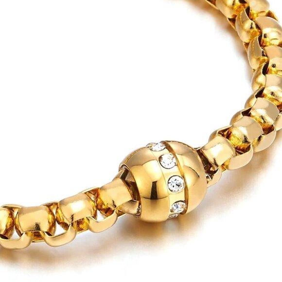 NWT Statement Bracelet 18K Gold Plated Chunky Link With Barrel CZ Magnetic Clasp - Picture 5 of 9